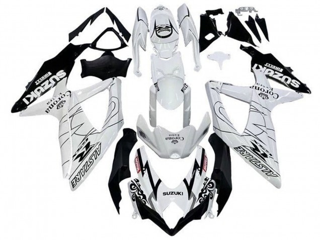 Billige Suzuki GSXR 600 / GSXR 750 Motorrad Verkleidung 2008-2010 - Weiss Schwarz Alstare Corona Extra Motul