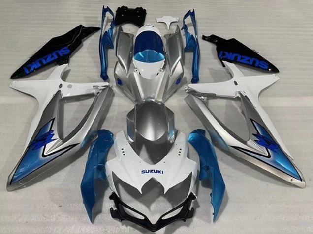 Billige Suzuki GSXR 600 / GSXR 750 Motorrad Verkleidung 2008-2010 - Weiss Silber Hellblau Schwarz