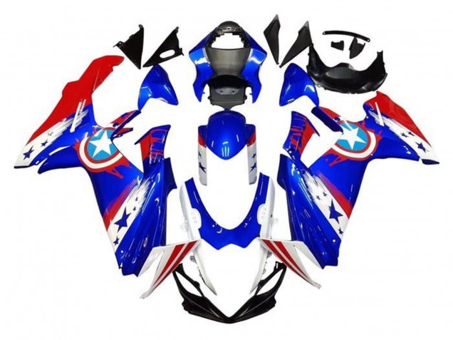 Billige Suzuki GSXR 600 / GSXR 750 Motorrad Verkleidung 2011-2024 - Blau Weiss Rot Captain America