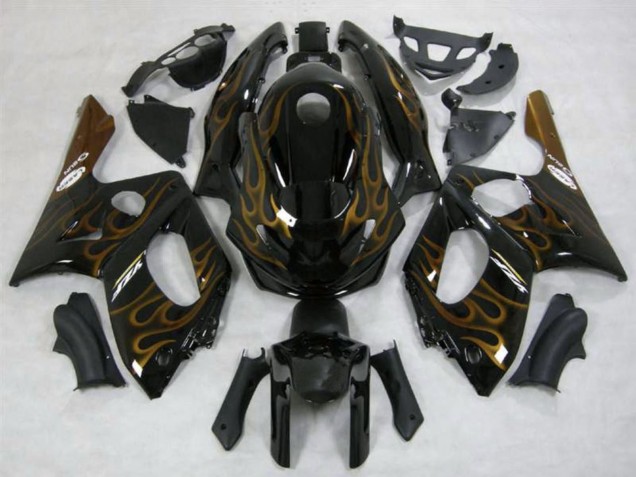 Billige Yamaha YZF600R Thundercat Motorrad Verkleidung 1996-2007 - Schwarz Dunkel gold Flamme