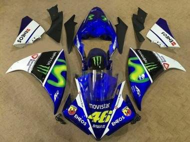 Billige Yamaha YZF 1000 R1 Motorrad Verkleidung 2012-2014 - Blau Weiss Schwarz Grun MoviStar Monster ENEOS