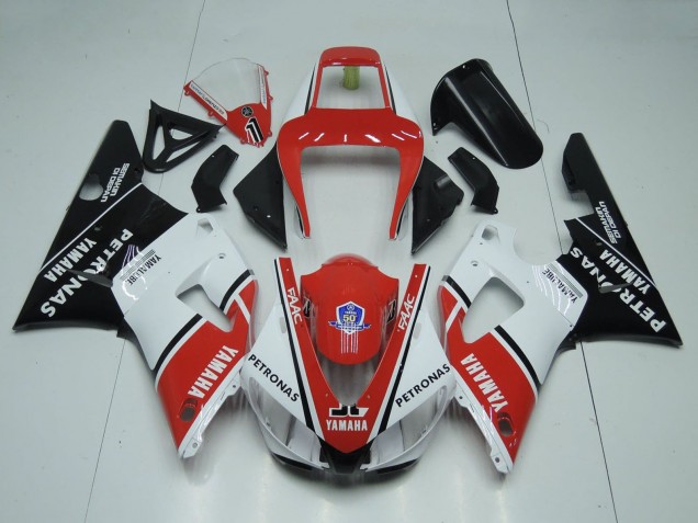Billige Yamaha YZF 1000 R1 Motorrad Verkleidung 1998-1999 - Rot Weiss Glanzendes Schwarz Petronas Yamalube