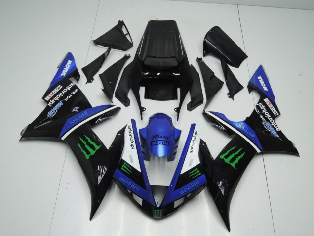 Billige Yamaha YZF 1000 R1 Motorrad Verkleidung 2002-2003 - Blau Weiss Schwarz Grun Motul Grun Monster