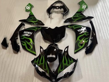 Billige Yamaha YZF 1000 R1 Motorrad Verkleidung 2007-2008 - Glanzendes Schwarz Grun Flamme