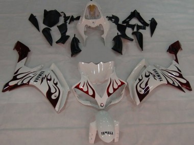 Billige Yamaha YZF 1000 R1 Motorrad Verkleidung 2007-2008 - Weiss Rot Schwarz Flamme