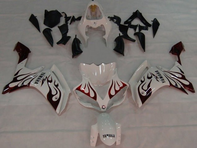 Billige Yamaha YZF 1000 R1 Motorrad Verkleidung 2007-2008 - Weiss Rot Schwarz Flamme