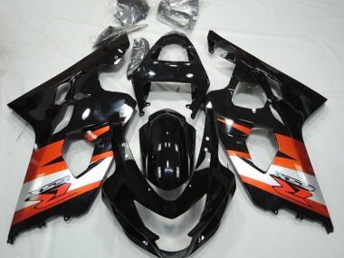 Billige Suzuki GSXR 600 / GSXR 750 Motorrad Verkleidung 2004-2005 - Glanzendes Schwarz Orange Weiss mit Aufkleber