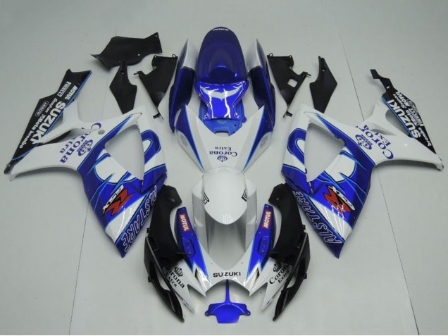 Billige Suzuki GSXR 600 / GSXR 750 Motorrad Verkleidung 2006-2007 - Weiss Blau Schwarz Corona Extra Motul
