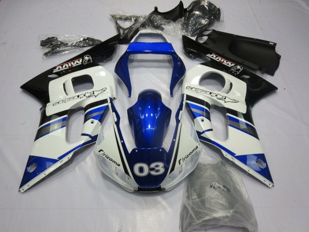 Billige Yamaha YZF R6 Motorrad Verkleidung 1998-2002 - Weiss Blau Glanzendes Schwarz Rizoma 03