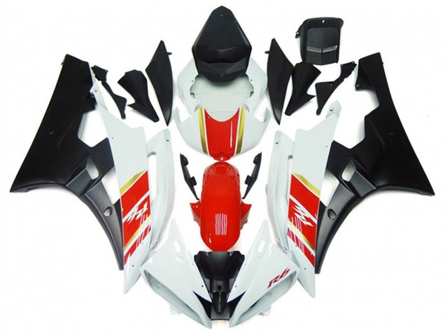Billige Yamaha YZF R6 Motorrad Verkleidung 2006-2007 - Weiss Rot Gold Matt Schwarz