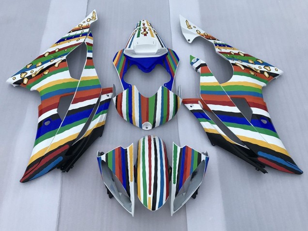 Billige Yamaha YZF R6 Motorrad Verkleidung 2008-2016 - Weiss Blau Grun Gelb Rot Regenbogen Streifen