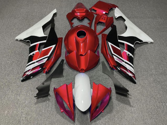 Billige Yamaha YZF R6 Motorrad Verkleidung 2008-2016 - Weiss Rot Glanzendes Schwarz Streifen