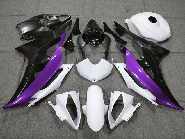 Billige Yamaha YZF R6 Motorrad Verkleidung 2008-2016 - Weiss Lila Glanzendes Schwarz