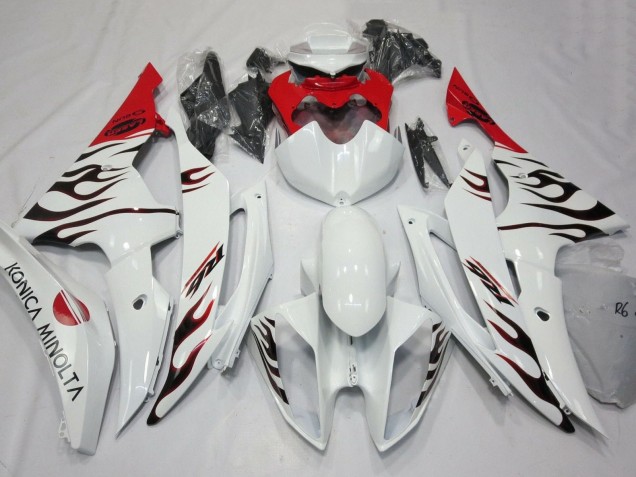 Billige Yamaha YZF R6 Motorrad Verkleidung 2008-2016 - Weiss Rot Schwarz Flamme