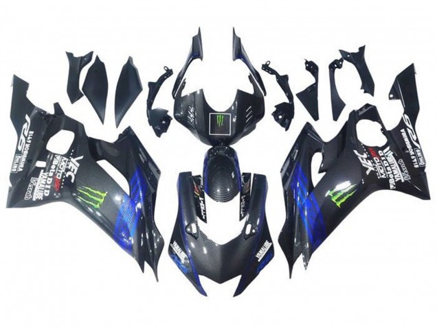 Billige Yamaha YZF R6 Motorrad Verkleidung 2017-2023 - Blau Schwarz Kunst Carbonfaser Grun Monster