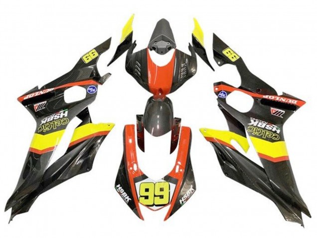 Billige Yamaha YZF R6 Motorrad Verkleidung 2017-2025 - Gelb Orange Schwarz Kunst Carbonfaser