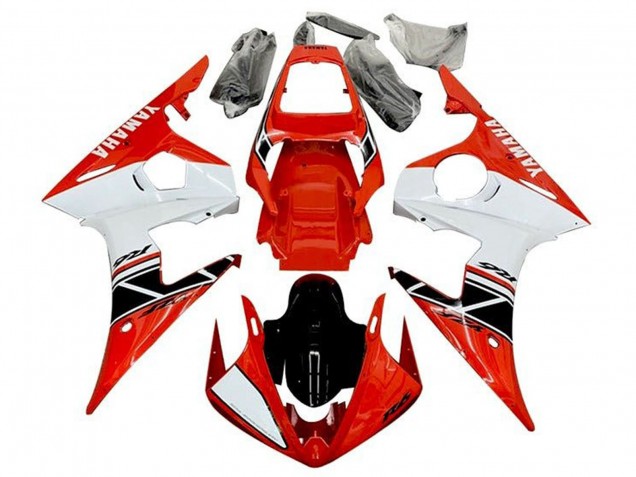 Billige Yamaha YZF R6 Motorrad Verkleidung 2003-2004 - Rot Weiss Glanzendes Schwarz Streifen