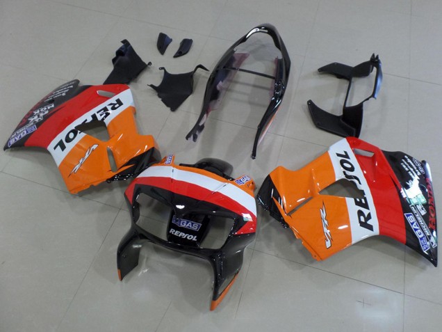 Billige Honda VFR 800 Motorrad Verkleidung 1998-2001 - Orange Weiss Rot Glanzendes Schwarz Repsol