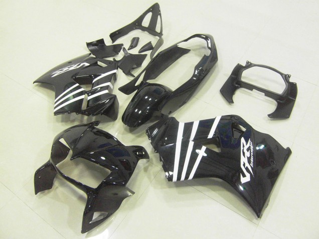 Billige Honda VFR 800 Motorrad Verkleidung 1998-2001 - Glanzendes Schwarz Weiss Streifen
