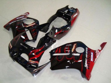 Billige Honda CBR250RR MC19 Motorrad Verkleidung 1988-1989 - Glanzendes Schwarz Rot Flamme