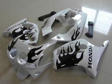 Billige Honda CBR250RR MC19 Motorrad Verkleidung 1988-1989 - Weiss Glanzendes Schwarz Flamme