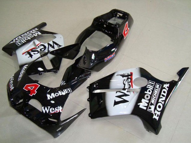 Billige Honda CBR250RR MC19 Motorrad Verkleidung 1988-1989 - Glanzendes Schwarz Weiss West Mobil HRC 4