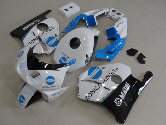 Billige Honda CBR250RR MC22 Motorrad Verkleidung 1990-1998 - Weiss Blau Glanzendes Schwarz Konica Minolta