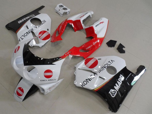 Billige Honda CBR250RR MC22 Motorrad Verkleidung 1990-1998 - Weiss Rot Glanzendes Schwarz Konica Minolta