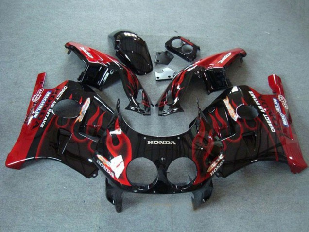 Billige Honda CBR250RR MC22 Motorrad Verkleidung 1990-1998 - Glanzendes Schwarz Rot Flamme