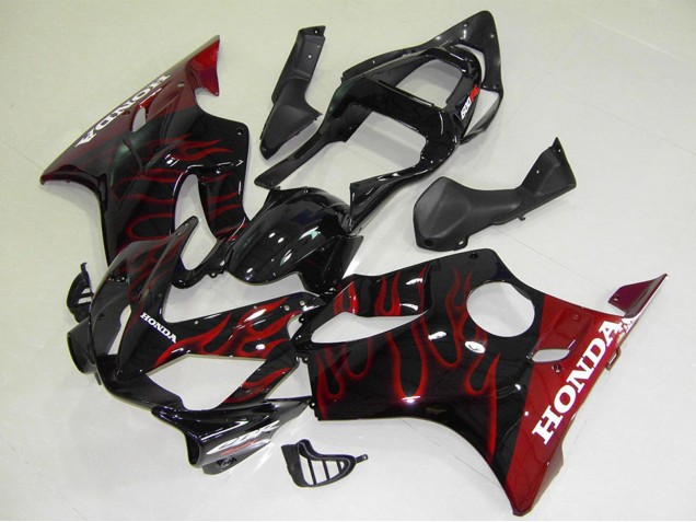 Billige Honda CBR600 F4i Motorrad Verkleidung 2001-2003 - Glanzendes Schwarz Rot Flamme