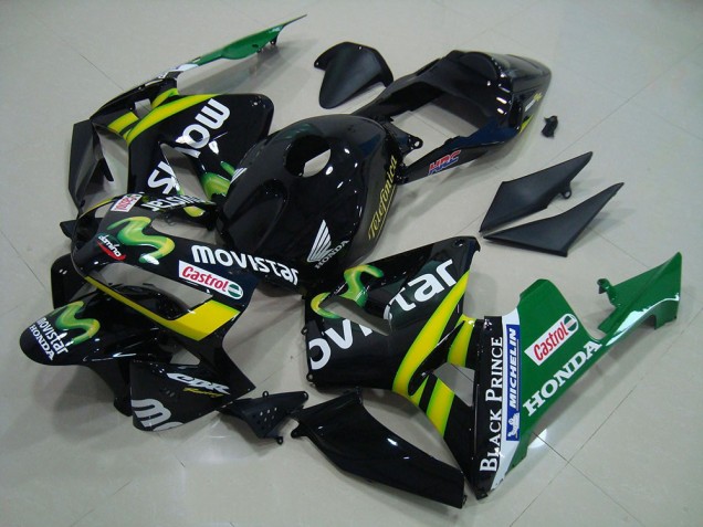Billige Honda CBR600RR Motorrad Verkleidung 2003-2004 - Glanzendes Schwarz Gelb Grun MoviStar