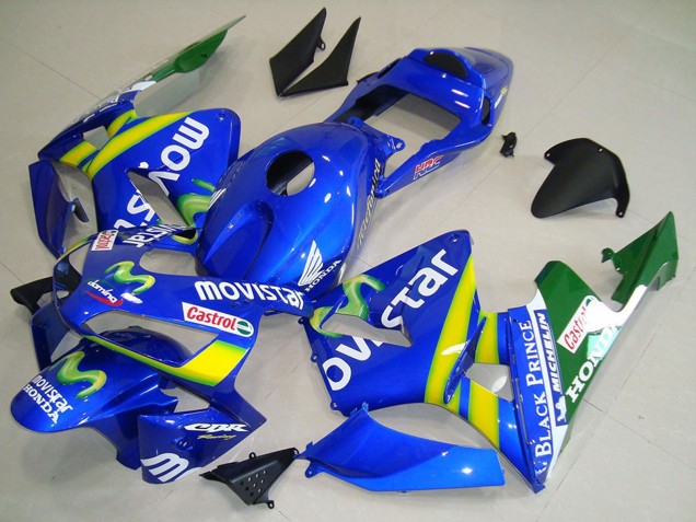 Billige Honda CBR600RR Motorrad Verkleidung 2003-2004 - Blau Gelb Grun MoviStar
