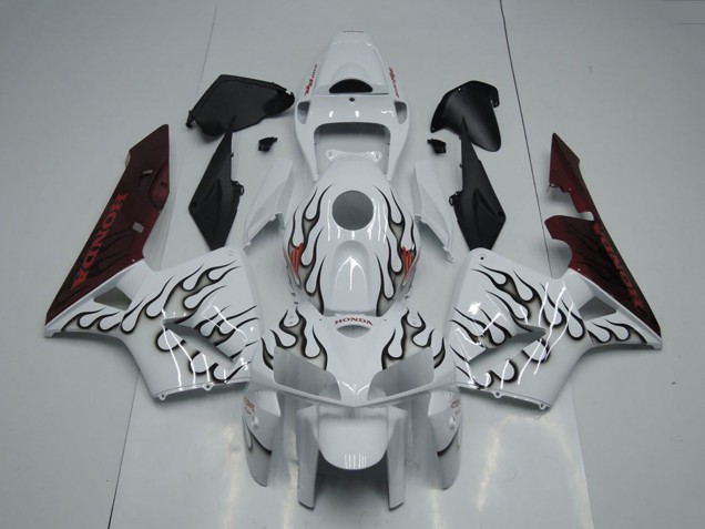 Billige Honda CBR600RR Motorrad Verkleidung 2005-2006 - Weiss Schwarz Flamme