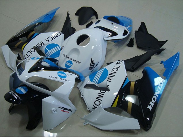 Billige Honda CBR600RR Motorrad Verkleidung 2005-2006 - Weiss Blau Glanzendes Schwarz Konica Minolta
