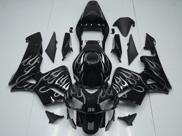 Billige Honda CBR600RR Motorrad Verkleidung 2005-2006 - Glanzendes Schwarz Silber Flamme