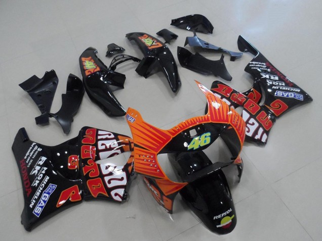 Billige Honda CBR900RR 919 Motorrad Verkleidung 1998-1999 - Glanzendes Schwarz Orange Rossi