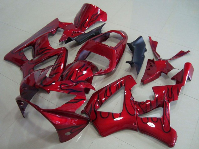 Billige Honda CBR900RR 929 Motorrad Verkleidung 2000-2001 - Rot Glanzendes Schwarz Flamme