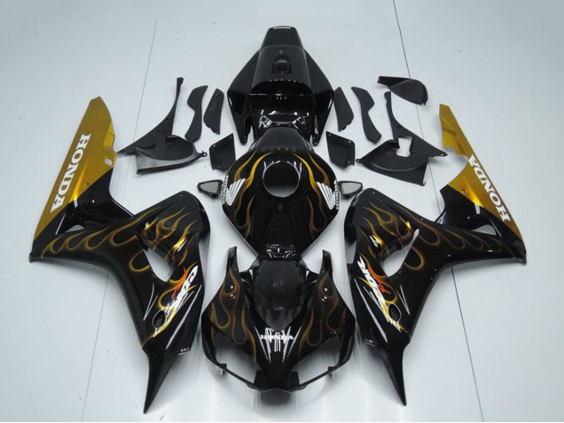 Billige Honda CBR1000RR Motorrad Verkleidung 2006-2007 - Glanzendes Schwarz Gold Flamme