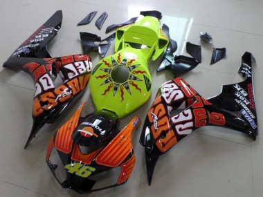 Billige Honda CBR1000RR Motorrad Verkleidung 2006-2007 - Grun Orange Glanzendes Schwarz Rossi 46