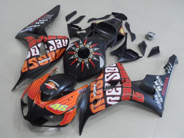 Billige Honda CBR1000RR Motorrad Verkleidung 2006-2007 - Matt Schwarz Orange Rossi 46