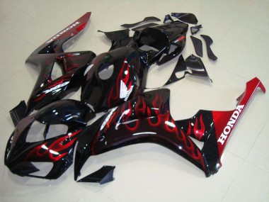 Billige Honda CBR1000RR Motorrad Verkleidung Kit 2006-2007 - Glanzendes Schwarz Rot Flamme
