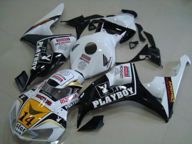 Billige Honda CBR1000RR Motorrad Verkleidung 2006-2007 - Weiss Gelb Glanzendes Schwarz Denso Playboy 14