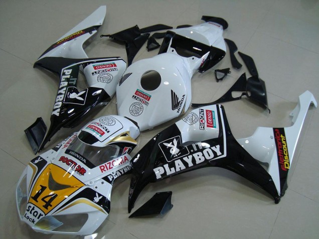 Billige Honda CBR1000RR Motorrad Verkleidung 2006-2007 - Weiss Gelb Glanzendes Schwarz Denso Playboy 14