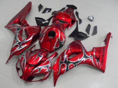 Billige Honda CBR1000RR Motorrad Verkleidung 2006-2007 - Rot Schwarz Silber Flamme