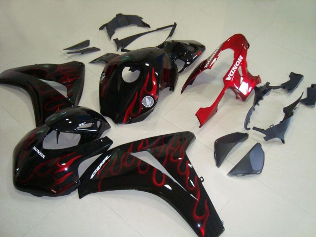 Billige Honda CBR1000RR Motorrad Verkleidung 2008-2011 - Glanzendes Schwarz Rot Flamme Rennen