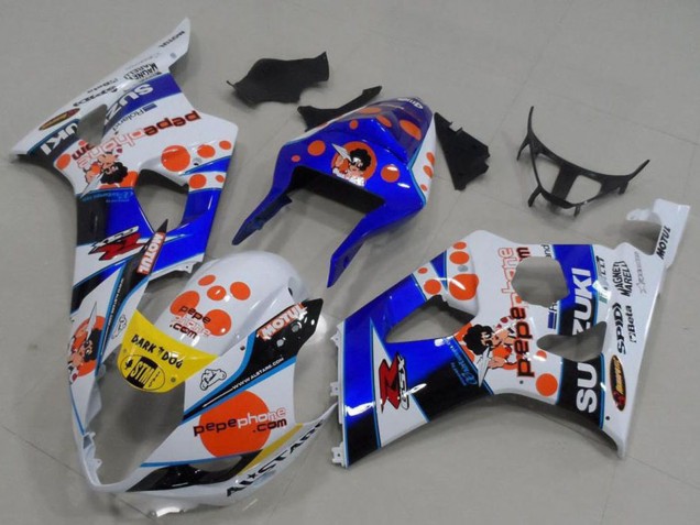 Billige Suzuki GSXR 1000 Motorrad Verkleidung 2003-2004 - Weiss Blau Rot Gelb Pepe Phone