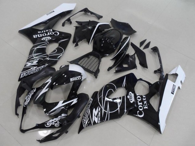 Billige Suzuki GSXR 1000 Motorrad Verkleidung 2005-2006 - Glanzendes Schwarz Weiss Corona