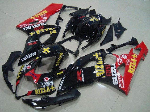 Billige Suzuki GSXR 1000 Motorrad Verkleidung 2005-2006 - Glanzendes Schwarz Rot Gold Rizla