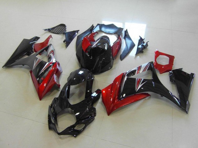 Billige Suzuki GSXR 1000 Motorrad Verkleidung 2007-2008 - Rot Glanzendes Schwarz Kein Aufkleber
