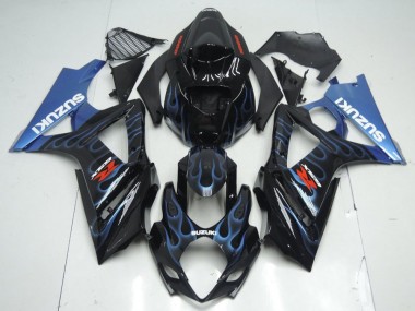 Billige Suzuki GSXR 1000 Motorrad Verkleidung Kit 2007-2008 - Glanzendes Schwarz Blau Flamme